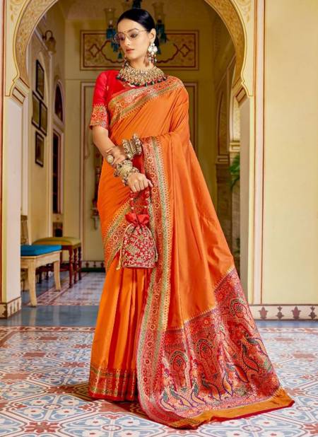 Orange Colour RAJYOG AARCHI New Exclusive Wear Soft Banarasi Plain Silk Latest Saree Collection 9201